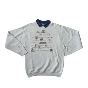 Sport Gray Vintage Long Sleeve Collared Grandmacore Pullover Graphic Sweatshirt